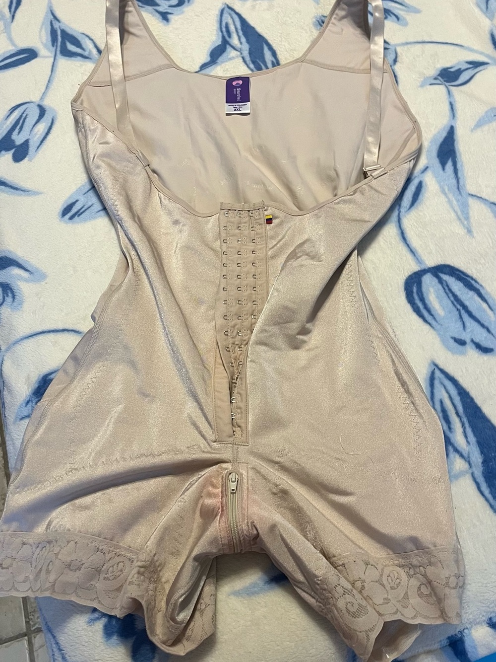 Nude High-Compression Shaping Bodysuit with Front Hook & Zipper